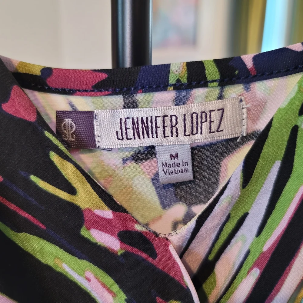 JENNIFER LOPEZ Abstract Print Dress Adjustable Strap (Green, Pink, White) Size M - Picture 3 of 8